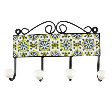 Forest Green Ceramic Flower Tile Hook